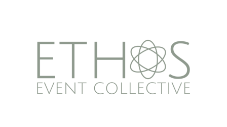 The image shows the logo of "Ethos Event Collective" with an abstract symbol incorporated.